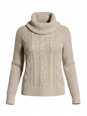 Abercrombie & Fitch Beige Cable Knit Turtleneck Sweater thumbnail 1