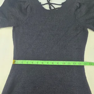 Anthropologie Daily Practice Black Knit Mini Dress‎ Puff Short Sleeve Tie Back S thumbnail 10