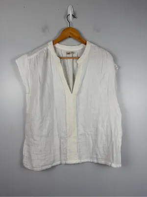 Faherty Lucia Sleeveless Split V-Neck White Dream Cotton Gauze Top XL thumbnail 3