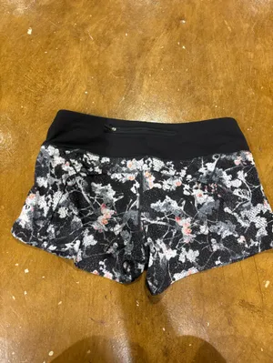 lululemon athletica Black Floral Print Athletic Shorts with Pink Accents thumbnail 4