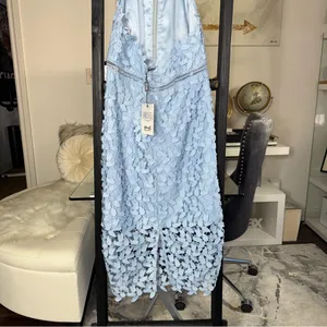 Bardot Gemma Halter Neck Guipure Lace Midi Dress In Dusty Blue Womens 8/M New thumbnail 10
