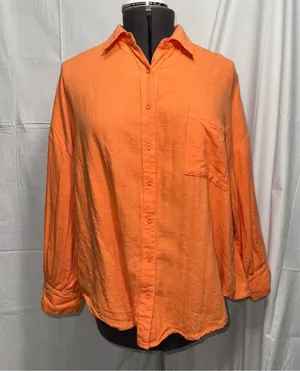 HERSY orange linen blend oversized button down shirt size women’s large thumbnail 2