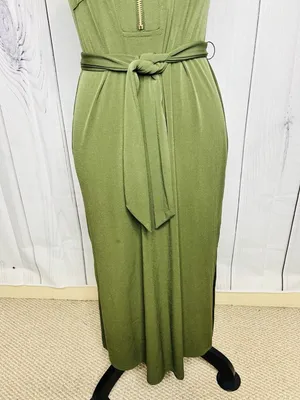 Michael Michael Kors Sleeveless Midi Dress with Belt Tie Olive Green Sz XS thumbnail 4