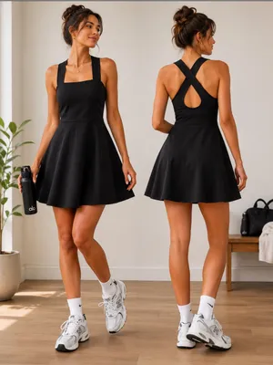 Gap Women’s Black Cross-Back Golf Dress - Built in Shorts. Size: Medium thumbnail 7