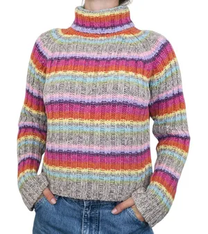 Vintage 90s Rocket 898 Rainbow Striped Knit Turtleneck Sweater thumbnail 1