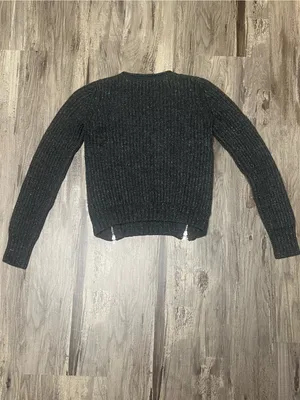 Autumn Cashmere Charcoal Gray 100% Cashmere Ribbed Zipper Crewneck Sweater XS thumbnail 7
