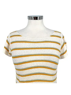 Madewell Striped Short Sleeve Knit Top White Yellow Casual 70s Retro Size Small thumbnail 2