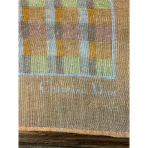 Christian Dior Orange Plaid Cotton Scarf Handkerchief 17" Neckerchief Vintage thumbnail 2