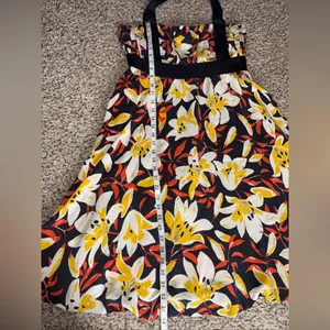Moulinette Soeurs* Black & Yellow Small Silk Floral‎ Print Halter Neck A-Line 8 thumbnail 8