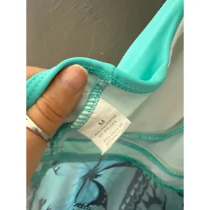 Turquoise Butterfly Print Halter Swim Dress‎ Gold Hardware Mesh Skirt Medium thumbnail 5