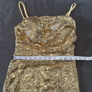 Women’s Gold Sequined Short Homecoming Dress Ruffle Hem Corset Back Size 4 NWOT thumbnail 9
