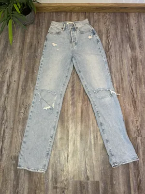 Pacsun Womens Dad Jean Light Blue Wash Distressed Rips Cotton Button Fly Size 23 thumbnail 6