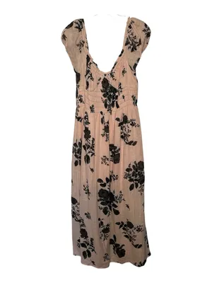 Free People Forgot Me Not Peach Combo Floral Open-Back Maxi Dress Boho Sz M thumbnail 4
