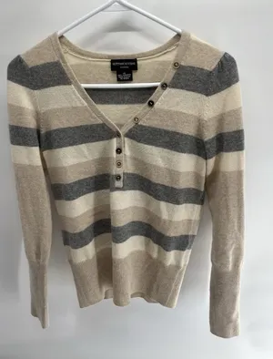 Women's Sutton‎ Studio Brown Stripes 100% Cashmere Pullover Luxury Sweater XS thumbnail 1