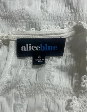 Alice Blue Top XL White Floral Lace Ruffle Blouse Sheer Sleeves Stretchy thumbnail 5