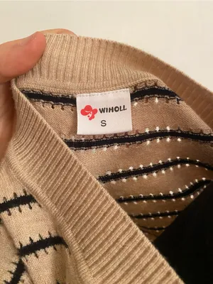 Striped V-Neck Short-Sleeve Knit Top Cream & Black Mesh by Wiholl thumbnail 4
