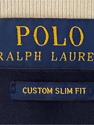 POLO Ralph Lauren navy blue Polo shirt w/large red Polo logo & white trim Medium thumbnail 10