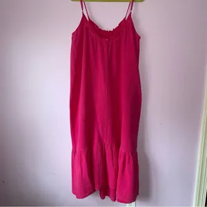 143 Lovestory Size M Pink Maxi Dress Gauzy Cotton Oversized Ruffle thumbnail 5