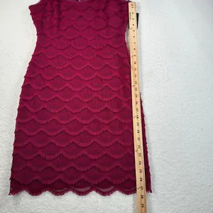 GUESS Fringe Sheath Dress Wine Scalloped Womens Size 4 Sleeveless Short New thumbnail 6