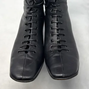 OFF-WHITE Leather Lace Up Card Holder Logo Heeled Ankle Boot Black Streetwear 36 thumbnail 6