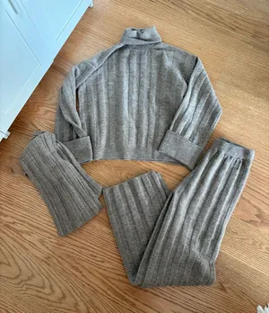 3 piece Cozy Ribbed Sweater Set - Taupe thumbnail 1
