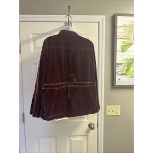 Loft Women’s Velvet Gorgeous Red Button Down Jacket Long Sleeve Pockets Small thumbnail 8