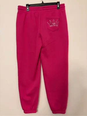 NWT True Religion Rhinestone Crown Fleece Joggers Size Medium Pink Y2K thumbnail 5