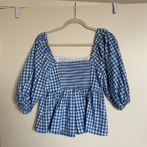 English Factory Blue and White Gingham Top Puff Sleeves thumbnail 4