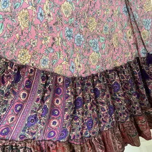 Gold & Silver Paris Floral Boho Maxi Skirt Size Small Pastel Paisley Peasant thumbnail 2