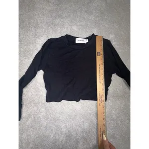 Talentless Womens Small Ribbed Knit Long Sleeve Cropped Tee Black Crew Neck thumbnail 10