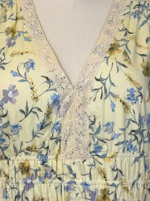 Taylor Maxi Dress 16W Yellow Floral Cotton Lace Smocked Waist NWT Cottagecore thumbnail 11