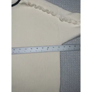 Adrianna Papell Cream Ruffle Trim Mock Neck‎ Long Sleeve Knit Sweater size M thumbnail 5