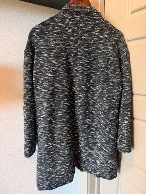 Black White Textured Long Blazer Size M thumbnail 2