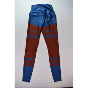 Alo Yoga High Waist Colorblock Striped Leggings Blue Rust Orange Small thumbnail 2