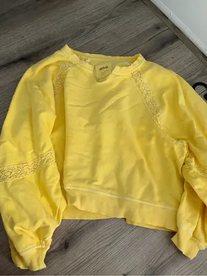 Aerie Hey Crochet Vintage Fade Sunny Yellow Sweatshirt Balloon Sleeves Large thumbnail 3
