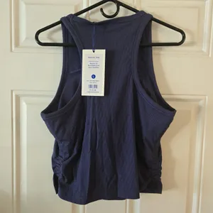 Outdoor Voices Women's Snug Fit Side Ruched Ribbed Tank Top Size Large NWT Blue thumbnail 5