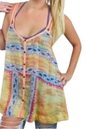 Free People Strappy Boho Summer Festival Tank Top Size Small Yellow Orange Blue thumbnail 1