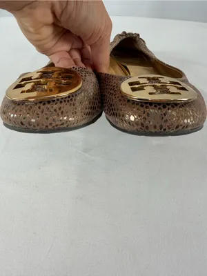 Tory Burch Snake Embossed Large Metal Logo Ballet Flat in Light Brown Gold 8.5 thumbnail 7