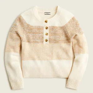 J.Crew 100% Cashmere marled sweater in stripe Henley Tan Cream Suze Sm thumbnail 2