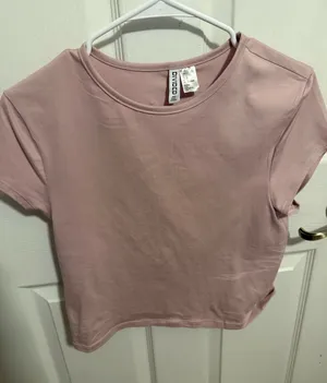 H&M Divided Basic Blush Pink Cropped T-Shirt | Size Large thumbnail 1