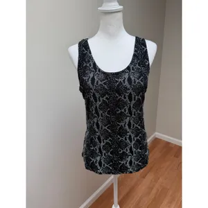 Blu Sage Two Piece Cardigan Tank Set Black Sparkle Silver Snake Print Womens XL thumbnail 8