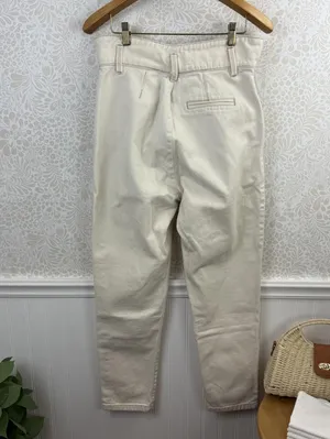Sezane Francky Ecru Cream Peated Front Wide Band Trousers - Size - 29 thumbnail 2