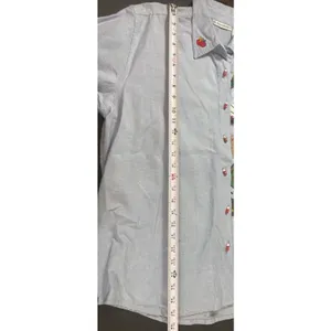 90s Teacher Embroidered School Theme Dressbarn Blue Button Up Long Sleeve Top L thumbnail 8