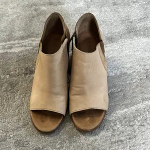 Sorel Nadia Ankle Booties Womens 7 Stacked Block Heel Peep Toe Leather Beige thumbnail 2