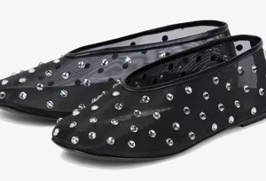 NEW Crystal-Embellished Mesh Flats Rhinestone Ballet Slip On Shoes 9.5/10 thumbnail 1