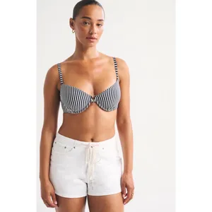 Abercrombie & Fitch Navy White Striped Underwire Bikini Top Anchor Charm Large thumbnail 2