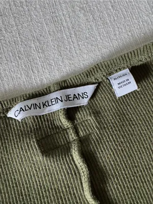 Calvin Klein Olive Green Midi Ribbed Cotton Slip Dress - S/M thumbnail 8