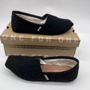 Toms Classic Women's Black Wool Plaid Patch Slip-On Flats Loafers-Size 8 thumbnail 2