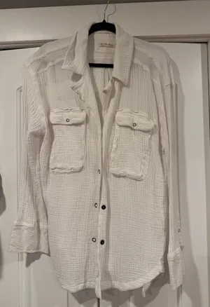 We The Free free people oversized White Button-Down‎ Textured Shirt medium thumbnail 1