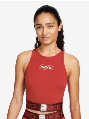 Nike Pro Dri-FIT Graphic Crop Tank with branded elastic waistband thumbnail 1